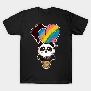 Cute Kawaii Panda Pride with rainbow ice con Heart T-Shirt